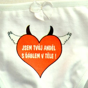 Kalhotky tanga bílé-Jsem tvůj anděl s ďáblem v těle-poslední kus!