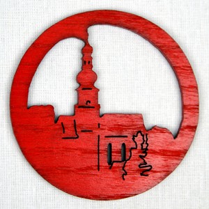 Ozdoba Kostel v kruhu červená