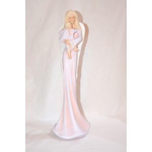 Anděl stojící s dítětem - růžový, 36 cm, polystone