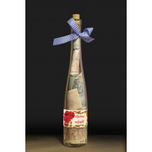 Láhev s bankovkami- Všechno nejlepší růže