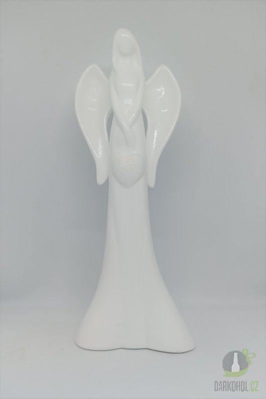 Dárky - Bílý anděl se srdcem v rukou, 26 cm