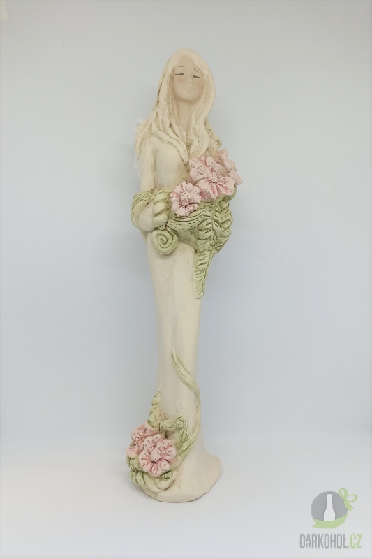 Dárky - Anděl s růžovou květinou, 33 cm