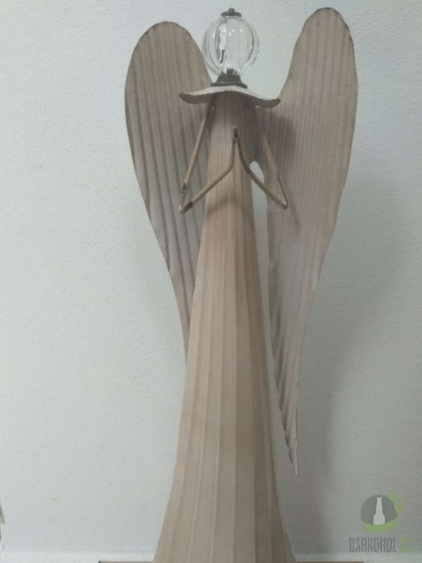 Dárky - Anděl plechový svatozář 52 cm béžový