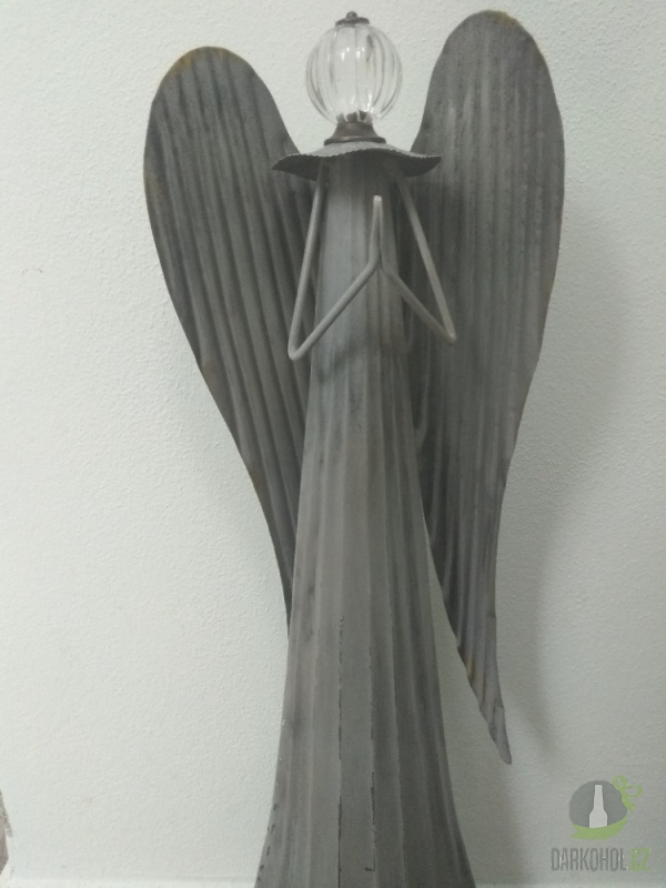Dárky - Anděl plechový svatozář 52 cm šedý