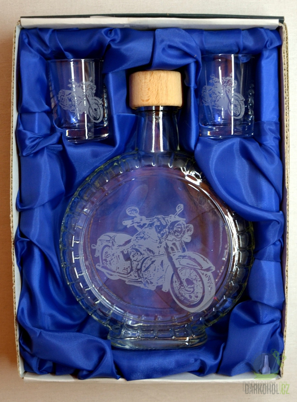 Dárky - Souprava pískovaná láhev budík + 2 panáky Motorka 0,5l