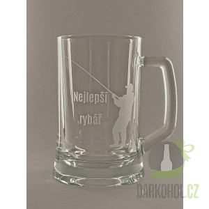 Pískované sklo - Pískovaný půllitr s uchem Rybář (nový)