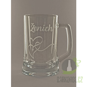 Pískované sklo - Pískovaný půllitr s uchem Svatební (ženich)