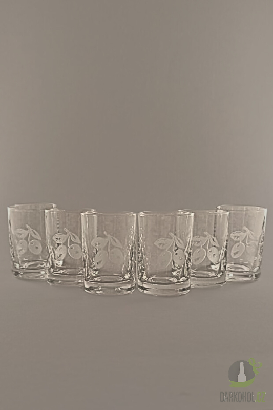 Pískované sklo - Pískovaná sada panáků - Švestky