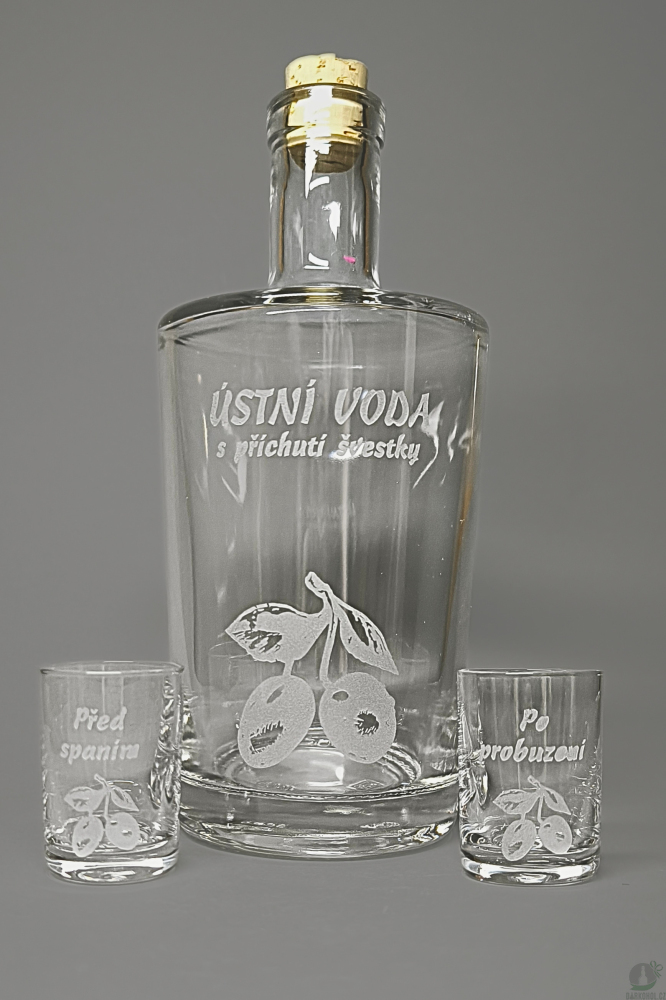 Pískované sklo - Velká sada láhev pískovaná Neos "Ústní voda..." 0,7l