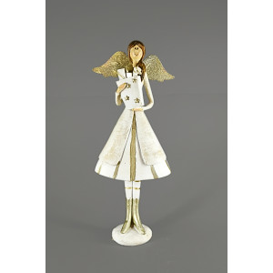Anděl pretty-bílo/zlatý, 25cm, polystone-Poslední kus!