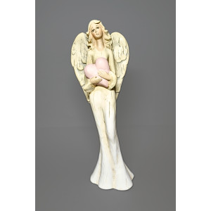 Anděl s růžovým srdcem v rukou, 33cm