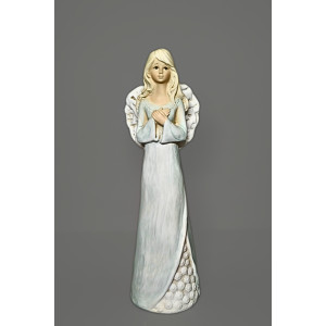 Anděl světle modrý, kytky dole 32 cm