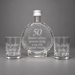 Souprava pískovaná budík + 2 panáky 0,1l 50 let