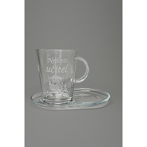 Pískovaný hrnek s talířkem - Učitel