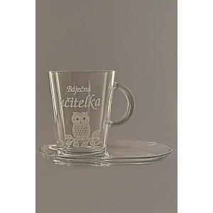 Pískovaný hrnek s talířkem - Učitelka