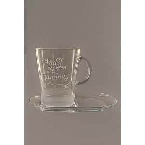 Pískovaný hrnek s talířkem -  Anděl maminka