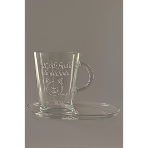 Pískovaný hrnek s talířkem - K odchodu do důchodu (prasátko)