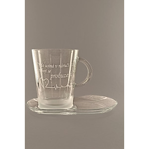 Pískovaný hrnek s talířkem - Srdce a tep