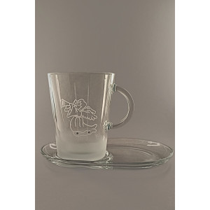 Pískovaný hrnek s talířkem - Vánoční anděl