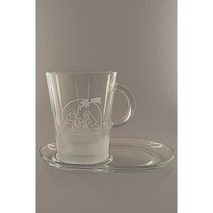 Pískovaný hrnek s talířkem - Vánoční betlém