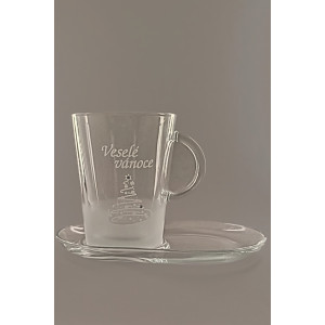 Pískovaný hrnek s talířkem - Vánoční strom