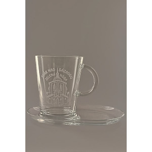 Pískovaný hrnek s talířkem - Zelená hora