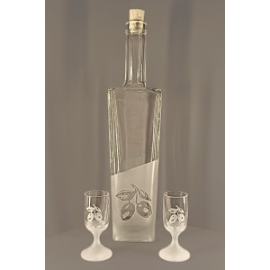 Pískovaná láhev Axel - Švestky a dva panáky