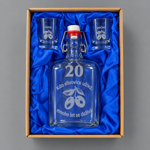 Malá sada láhev pískovaná Butylka dva panáky 0,2l 20let