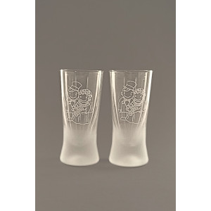 Pískované panáky - Nevěsta s květinou a ženich