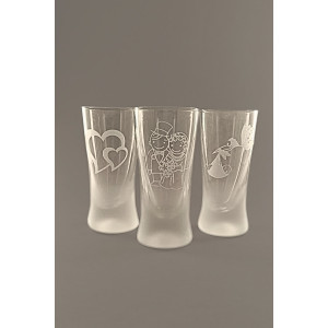 Pískované panáky - Novomanželé, srdce, čáp