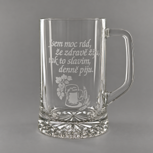 Pískovaný půllitr s uchem - Pivo a chmel