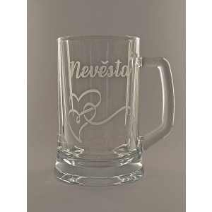 Pískovaný půllitr s uchem Svatební (nevěsta)