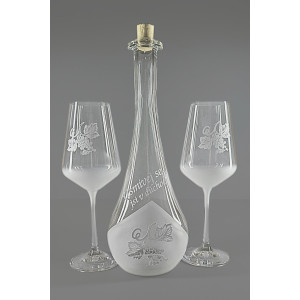 Sada pískovaná lahev Gocia" Usměj se jsi..." 0,5l a dvě sklenky na víno