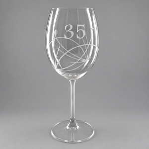 Pískovaná sklenice na víno - 35 let s kamínky Swarovski