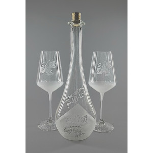 Souprava pískovaná karafa Gocia 40 let + dvě sklenice na víno