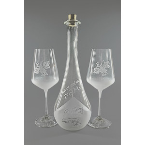 Souprava pískovaná karafa Gocia 60 let + dvě sklenice na víno