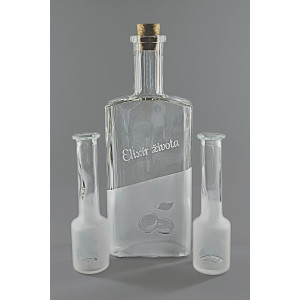 Souprava pískovaná láhev a dva panáky Elixir zivota 0,5l