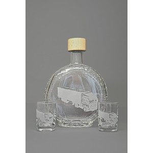 Souprava pískovaná láhev budík+2 panáky Kamion